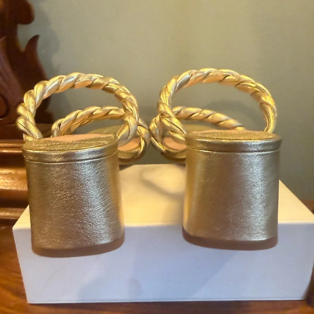 Kate Spade Nina Metallic Gold Leather Braided Block Heel Sandals Size 8 - Picture 7 of 11